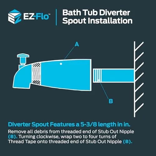 EZ-FLO 5 Inch Zinc Bath Tub Diverter Spout, 1/2 Inch IPS Pipe, Brushed Nickel | Universal Fit for Bathroom Tubs thumbnail 6