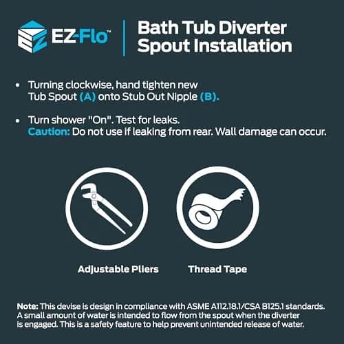 EZ-FLO 5 Inch Zinc Bath Tub Diverter Spout, 1/2 Inch IPS Pipe, Brushed Nickel | Universal Fit for Bathroom Tubs thumbnail 7
