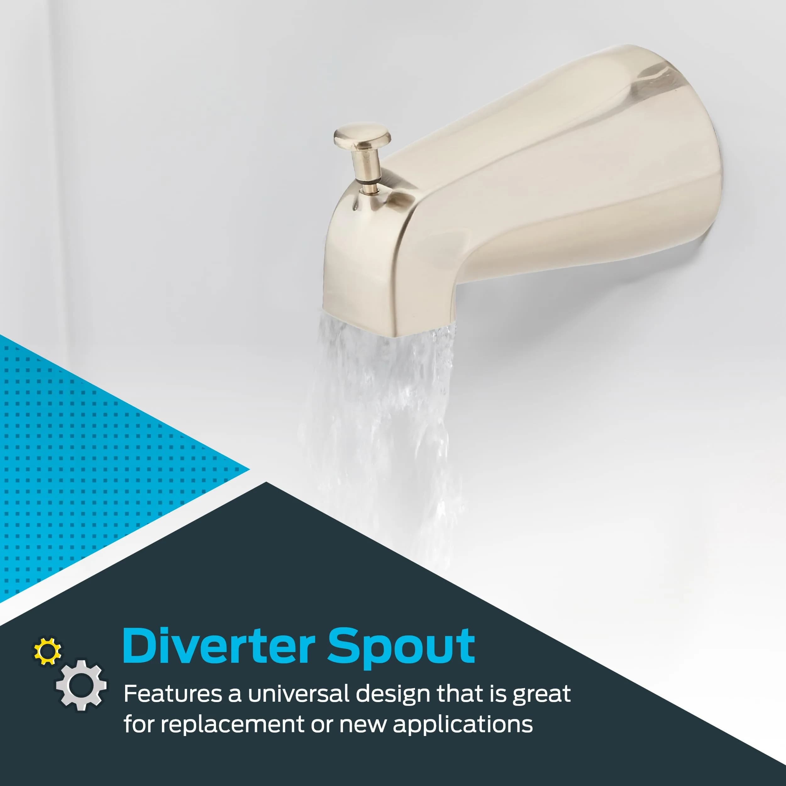 EZ-FLO 5 Inch Zinc Bath Tub Diverter Spout, 1/2 Inch IPS Pipe, Brushed Nickel | Universal Fit for Bathroom Tubs - view 3