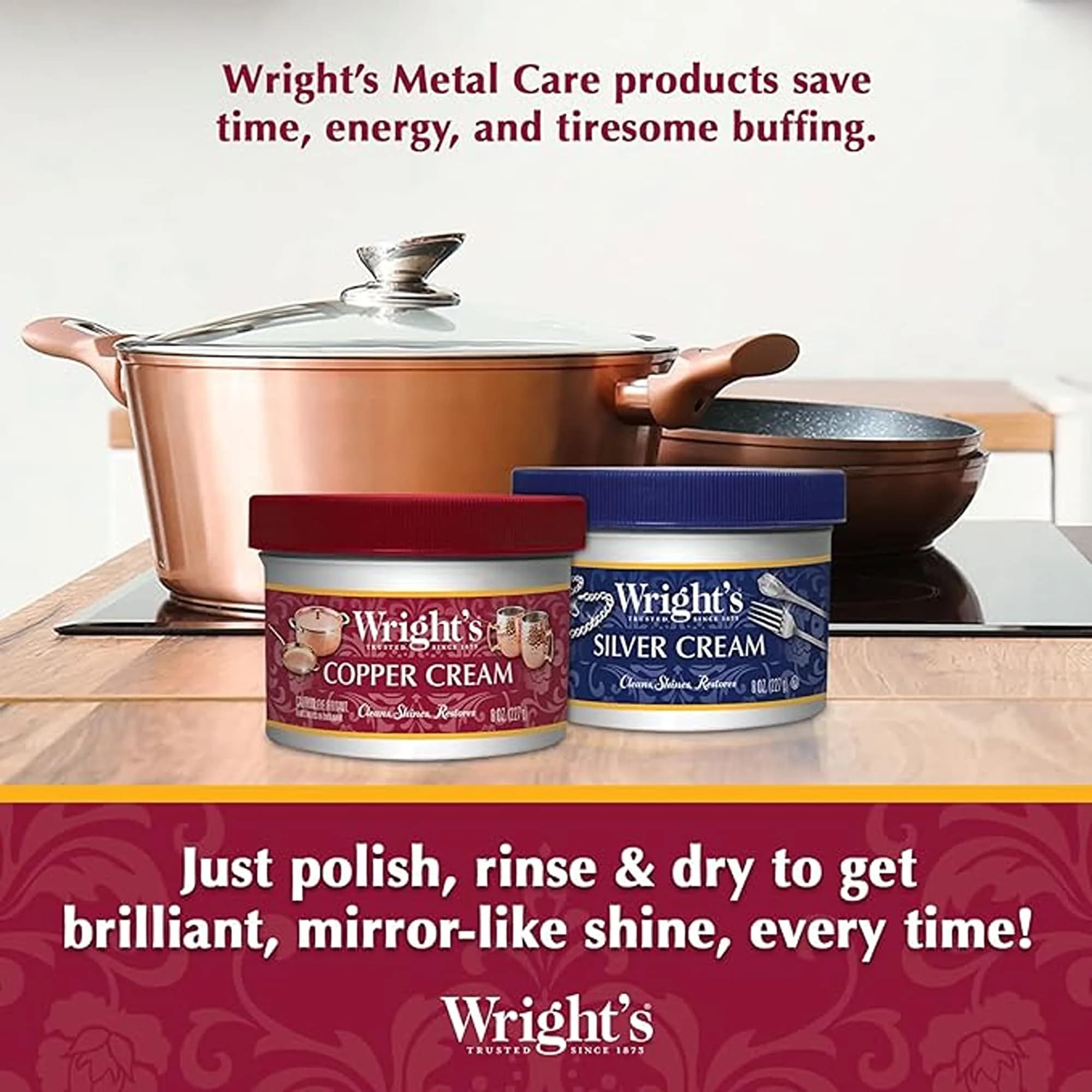Wright's Copper, Brass Cream Cleaner 236ml (8 Fl Oz) | Gently Cleans and Removes Tarnish Without Scratching - view 6