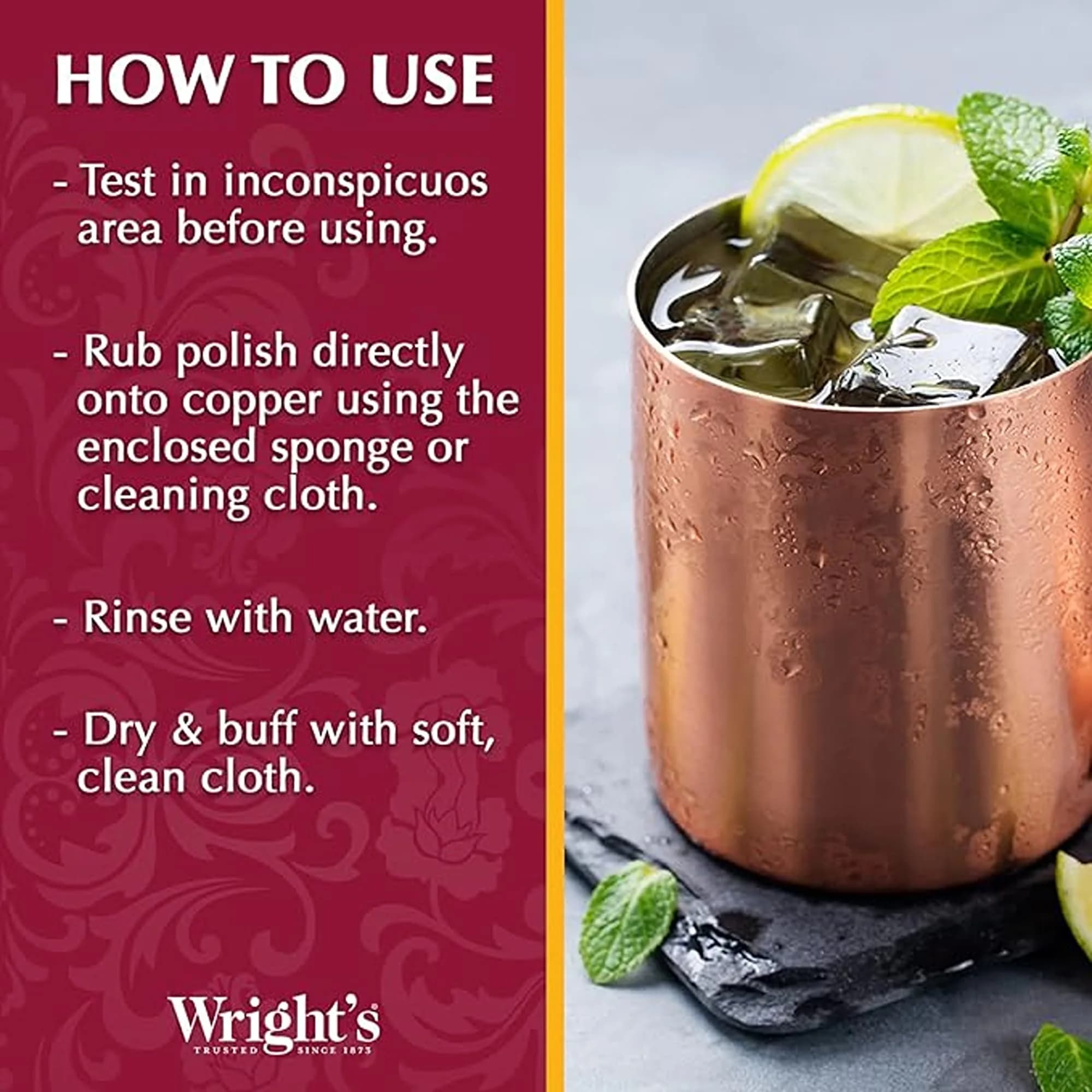 Wright's Copper, Brass Cream Cleaner 236ml (8 Fl Oz) | Gently Cleans and Removes Tarnish Without Scratching - view 4