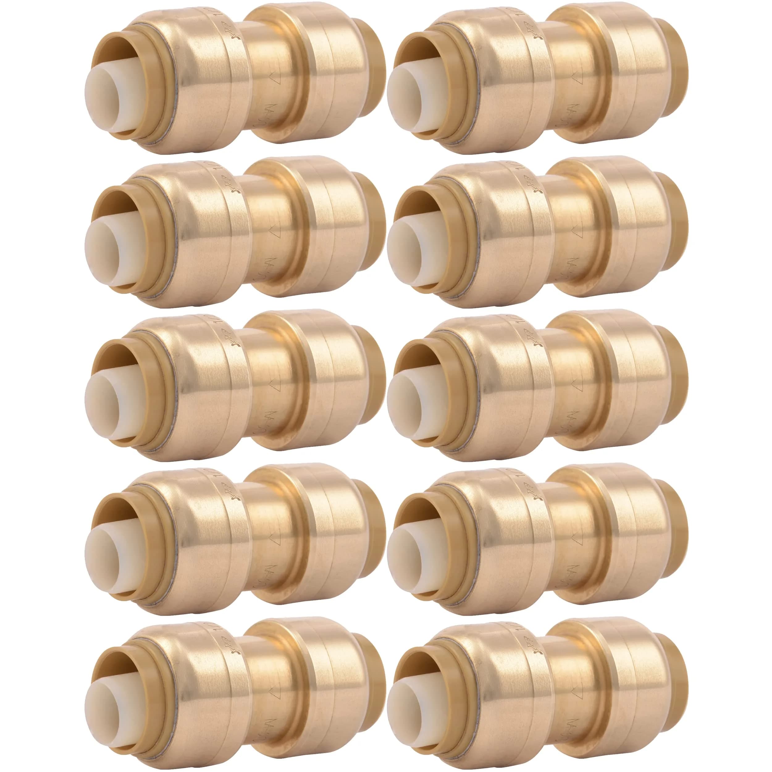 SharkBite 1/2 Inch Coupling Pack of 10 | Brass Push to Connect Plumbing Fitting for PEX, Copper, CPVC, PE-RT, HDPE