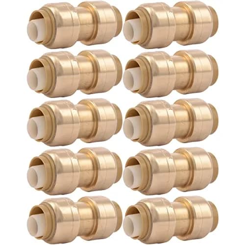 SharkBite 1/2 Inch Coupling Pack of 10 | Brass Push to Connect Plumbing Fitting for PEX, Copper, CPVC, PE-RT, HDPE thumbnail 1