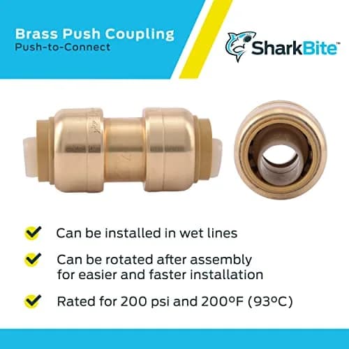 SharkBite 1/2 Inch Coupling Pack of 10 | Brass Push to Connect Plumbing Fitting for PEX, Copper, CPVC, PE-RT, HDPE thumbnail 4