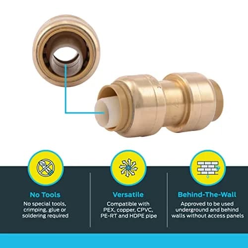 SharkBite 1/2 Inch Coupling Pack of 10 | Brass Push to Connect Plumbing Fitting for PEX, Copper, CPVC, PE-RT, HDPE thumbnail 3
