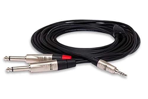 Hosa HMP-006Y Pro Stereo Breakout Cable - 3.5mm TRS to Dual 1/4-inch TS, 6 Feet | Connects portable media to pro audio gear thumbnail 1