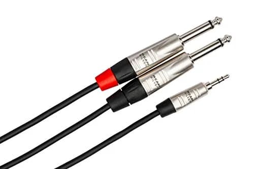 Hosa HMP-006Y Pro Stereo Breakout Cable - 3.5mm TRS to Dual 1/4-inch TS, 6 Feet | Connects portable media to pro audio gear thumbnail 4
