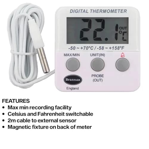 Brannan Refrigerator Thermometer Digital - Fridge & Freezer Alarm | Max Min, Alarm & Accurate thumbnail 4