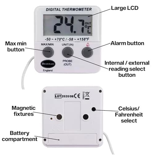 Brannan Refrigerator Thermometer Digital - Fridge & Freezer Alarm | Max Min, Alarm & Accurate thumbnail 5