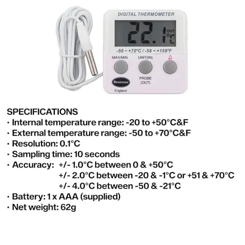 Brannan Refrigerator Thermometer Digital - Fridge & Freezer Alarm | Max Min, Alarm & Accurate thumbnail 7