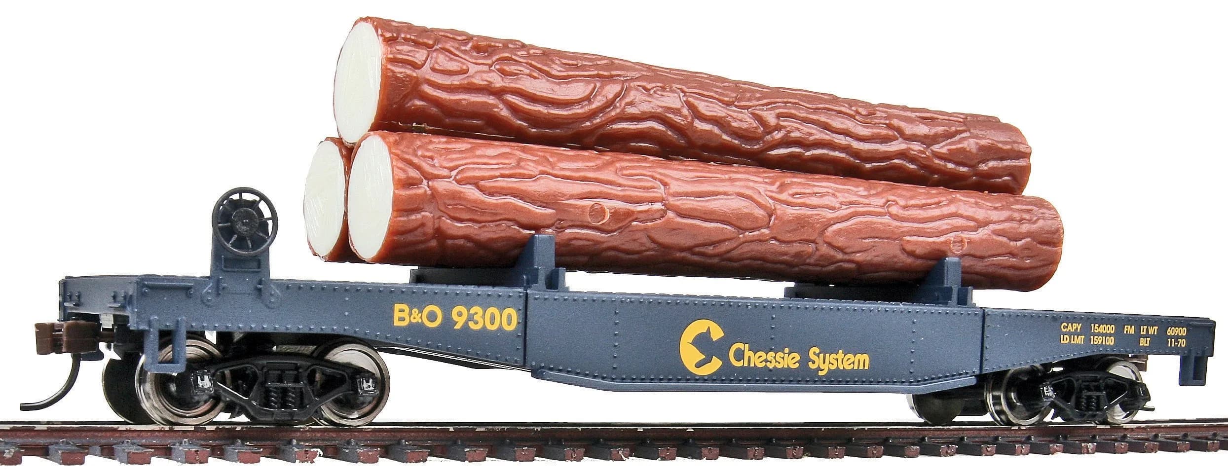 Walthers Trainline Log Dump Car with 3 Logs HO Scale Model Railroad Freight Car | Blue Yellow — 931-1772