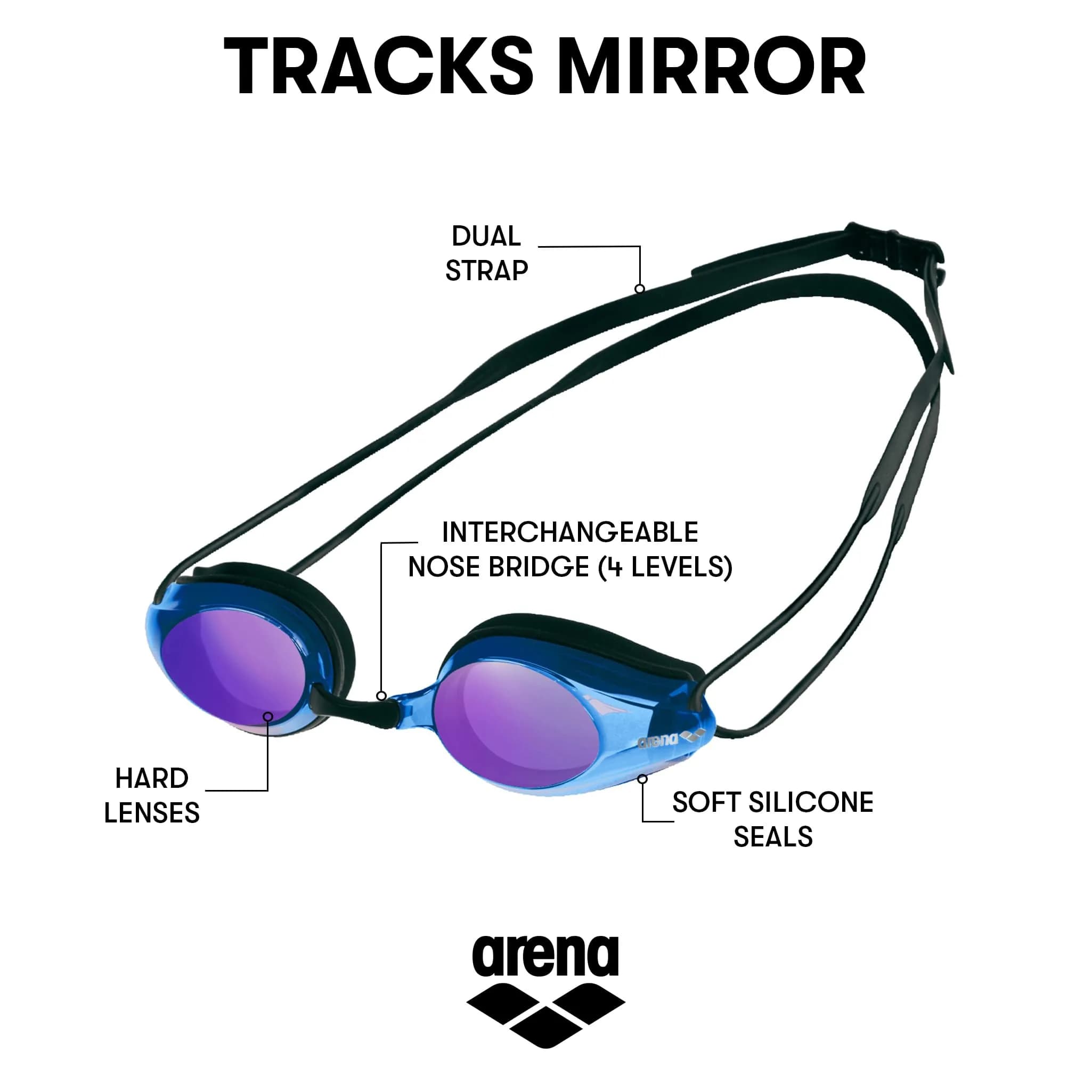 ARENA Tracks Adult Mirrored Racing Swim Goggles - Black/Blue Multi/Black - view 2