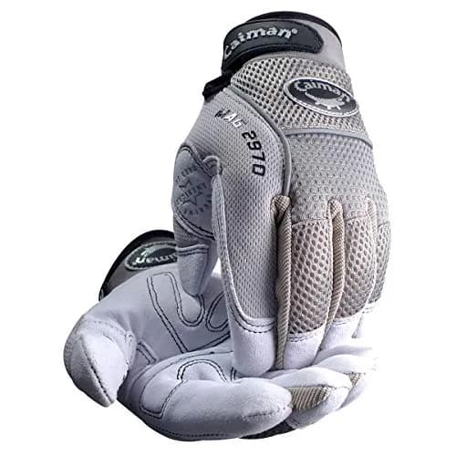 Caiman Multi-Activity Gloves Deerskin Leather Padded Palm Gray/White X-Large | Versatile Safety & Comfort thumbnail 1