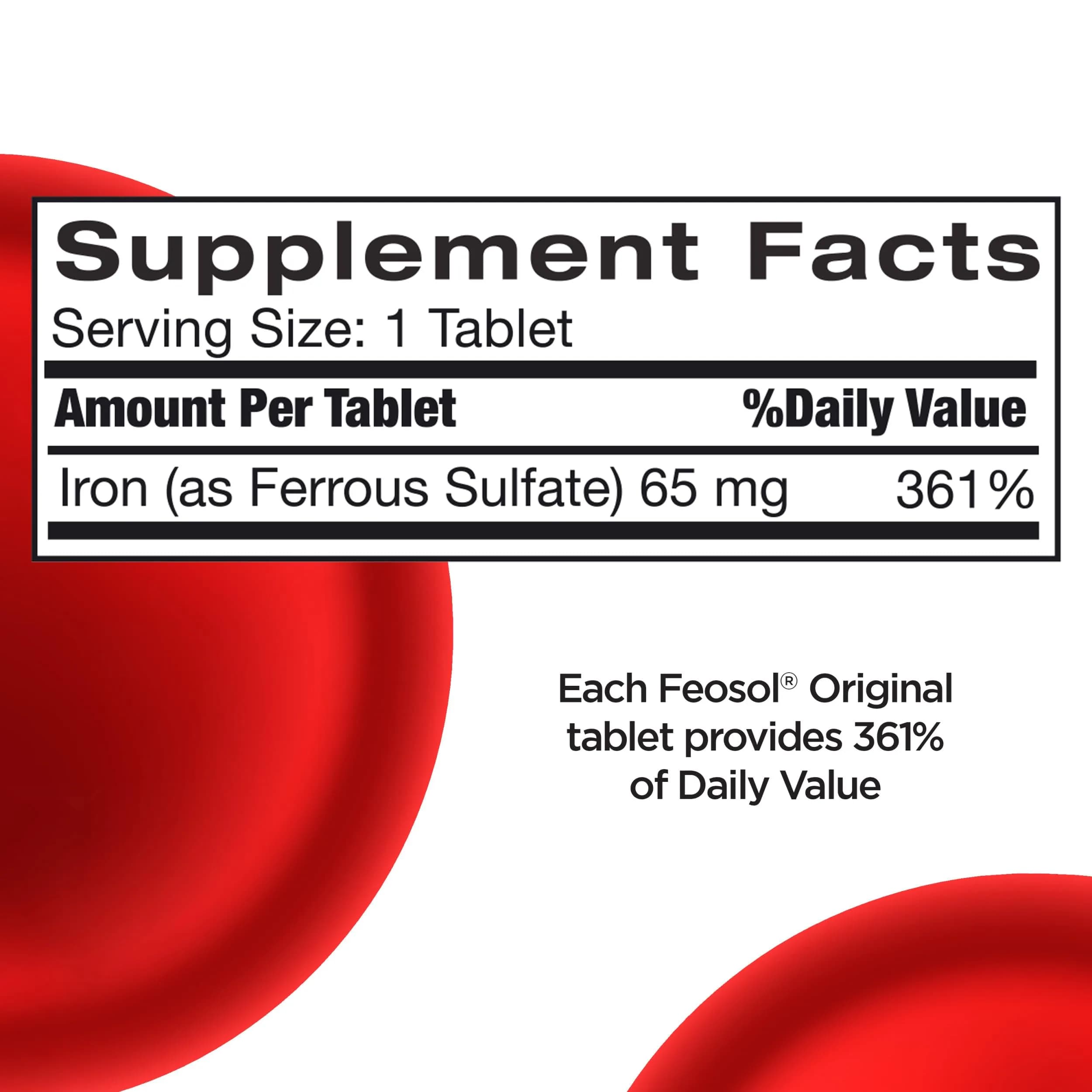 Feosol Original Iron Supplement Tablets 65mg (120 Count) | High Potency Mineral Supplement for Energy & Immune Support - view 7