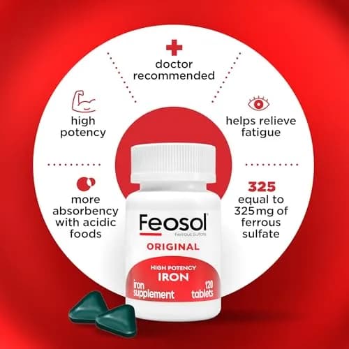 Feosol Original Iron Supplement Tablets 65mg (120 Count) | High Potency Mineral Supplement for Energy & Immune Support thumbnail 3
