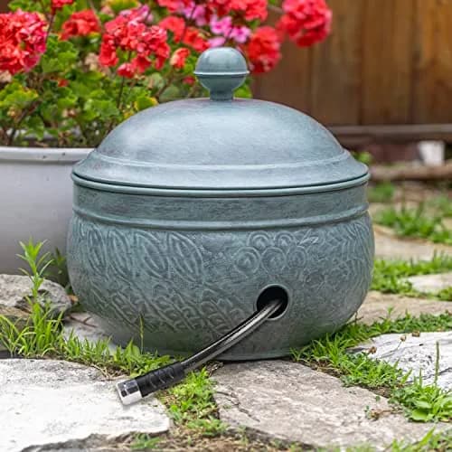 Good Directions Key West Hose Pot with Lid - Blue Verde | Garden Hose Storage & Decor thumbnail 4