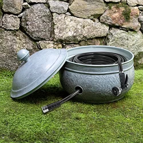 Good Directions Key West Hose Pot with Lid - Blue Verde | Garden Hose Storage & Decor thumbnail 3