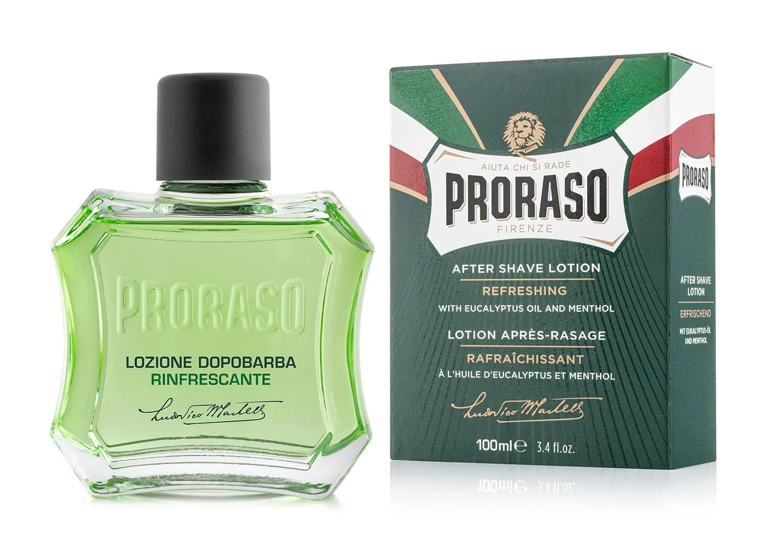 Proraso After Shave Lotion Eucalyptus & Menthol Refreshing Splash 100ml (3.4 Fl Oz) | Calms Skin Post-Shave — 3.4 Fl Oz