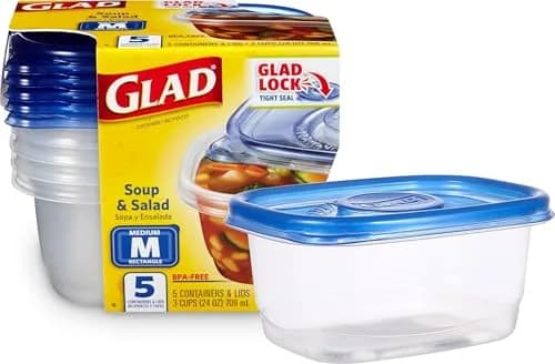 GladWare Medium Rectangle Snack Containers, 24 Oz (710 ml), 5-Count - Airtight & Leak-Resistant Food Storage thumbnail 1