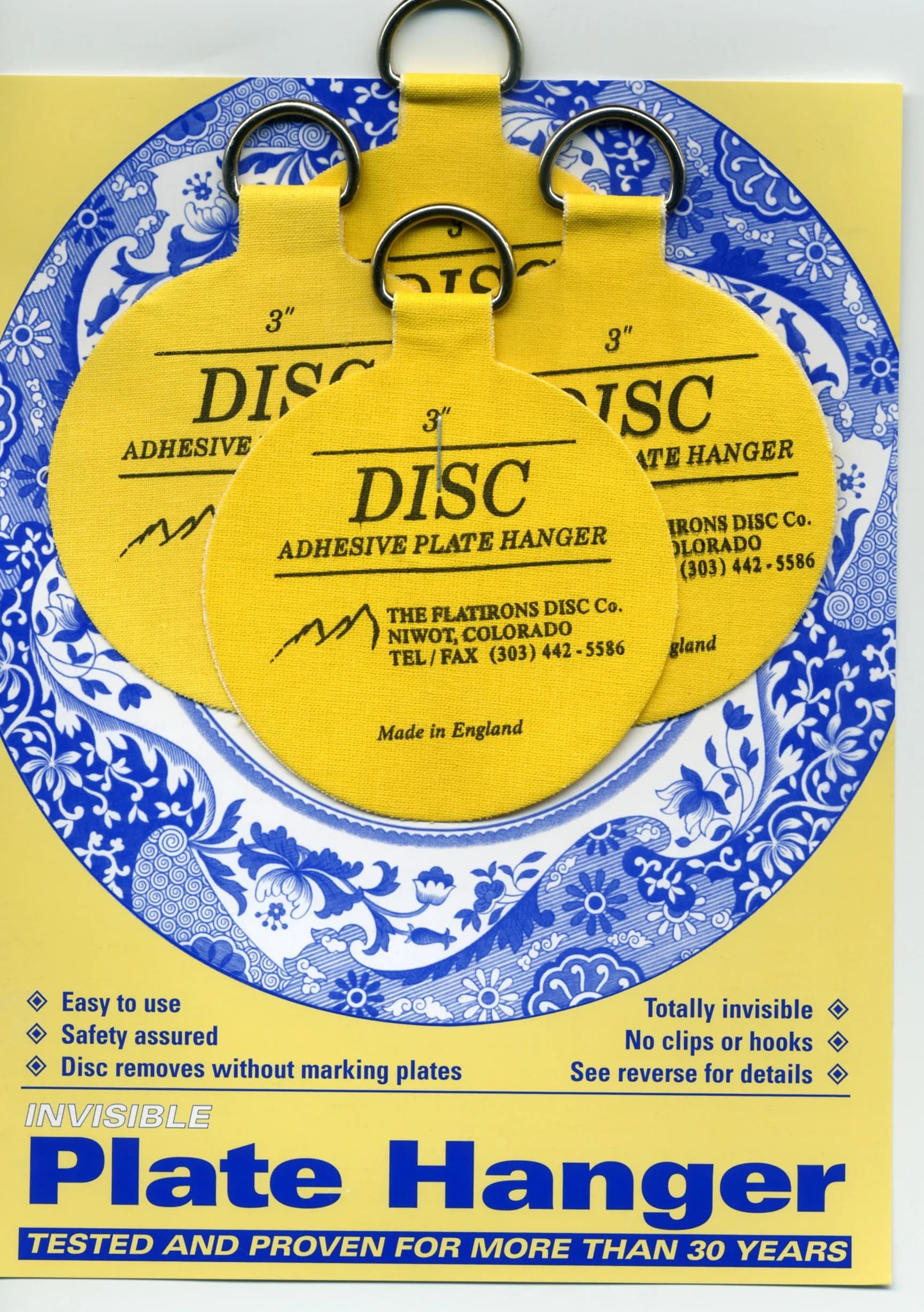 Disc Invisible English Adhesive Medium Plate Hanger Set (4-Pack, 3 Inch Discs) - main product image
