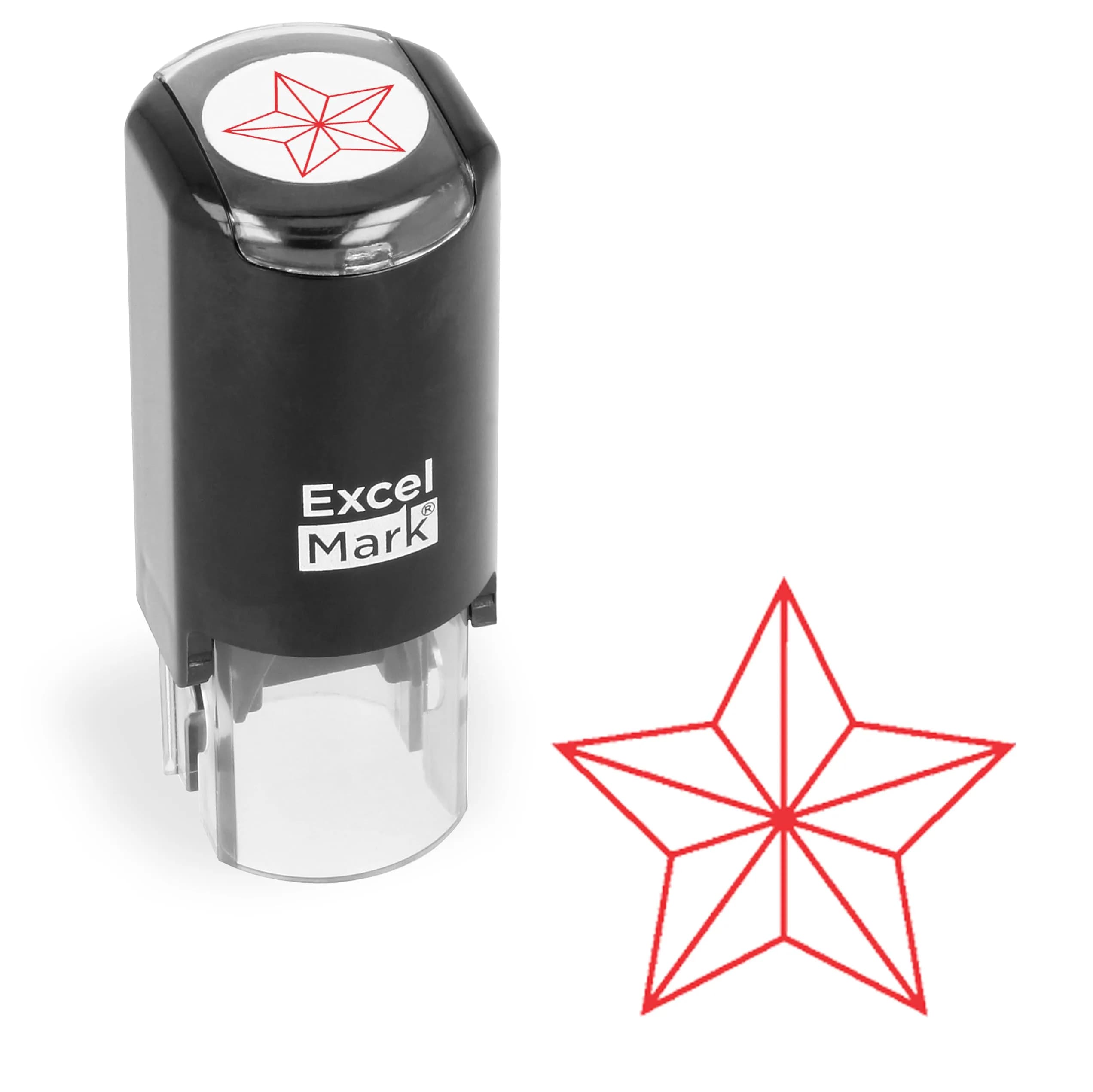 ExcelMark Self-Inking Round Teacher Stamp (Star) 1 inch x 1 inch | Thousands of impressions, easy alignment, red ink, double pad