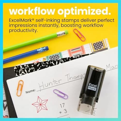 ExcelMark Self-Inking Round Teacher Stamp (Star) 1 inch x 1 inch | Thousands of impressions, easy alignment, red ink, double pad thumbnail 2