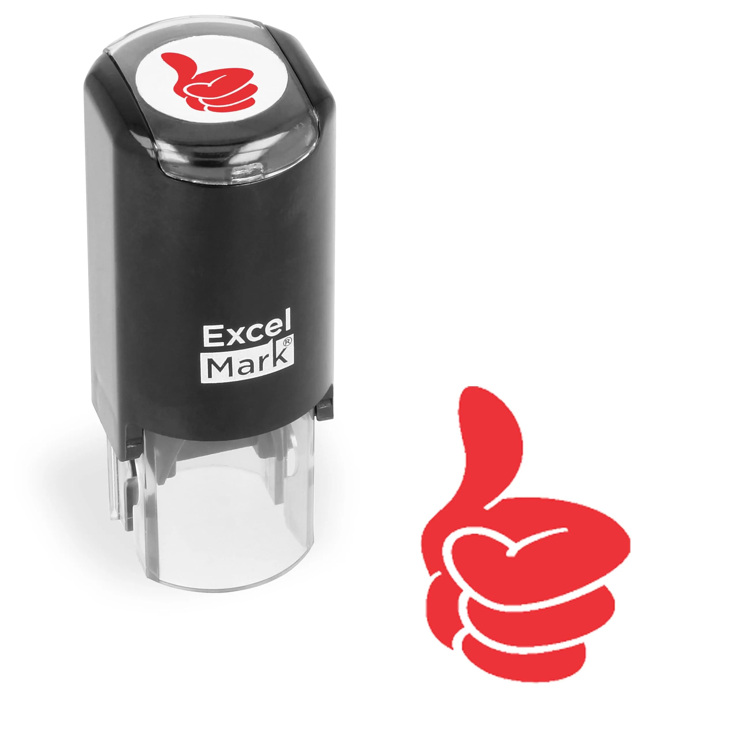 ExcelMark Round Teacher Stamp - Thumbs UP (Solid) - RED Ink | Self-Inking Rubber Stamp for Teachers — THUMBS UP
