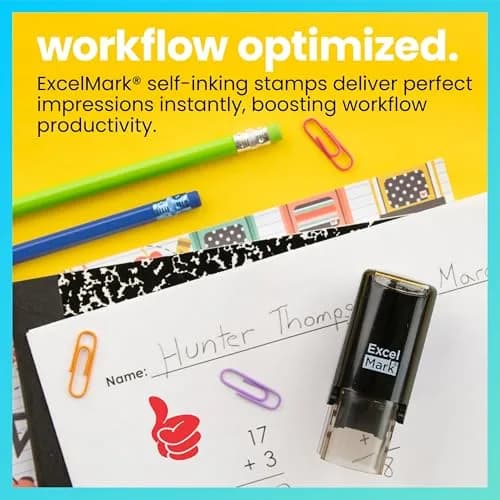 ExcelMark Round Teacher Stamp - Thumbs UP (Solid) - RED Ink | Self-Inking Rubber Stamp for Teachers thumbnail 2