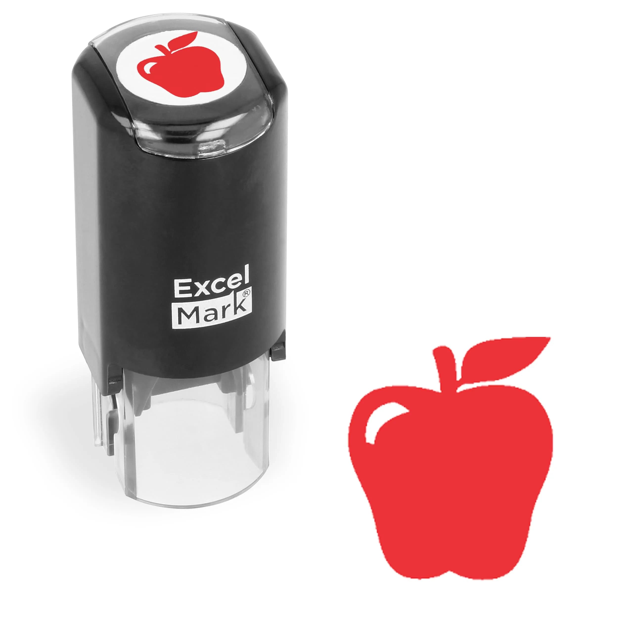 ExcelMark Self-Inking Round Teacher Stamp 5/8" Diameter | Reusable, Red Ink, 1000 Impressions — APPLE