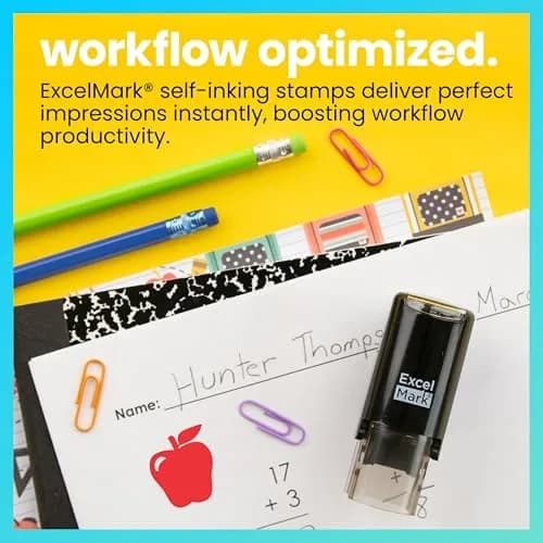 ExcelMark Self-Inking Round Teacher Stamp 5/8" Diameter | Reusable, Red Ink, 1000 Impressions thumbnail 2