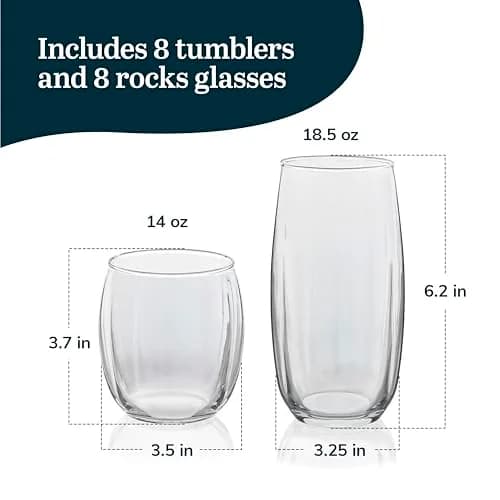 Libbey Samba Rocks and Tumbler Glass Cups Set of 16 | Versatile Dishwasher Safe Glassware thumbnail 3