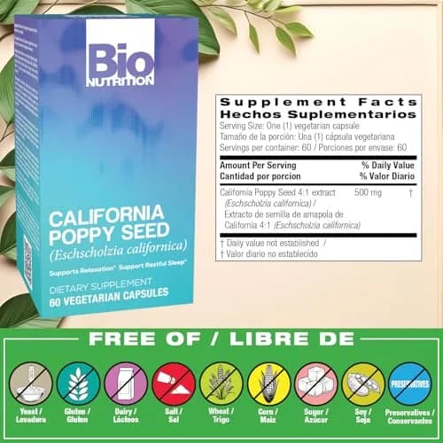 Bio Nutrition California Poppy Vegi-Caps 60 Count | Natural Relaxation & Sleep Support (100 words) thumbnail 2
