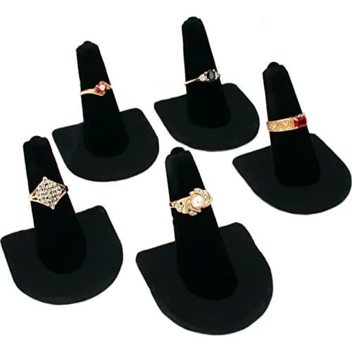 FindingKing 5 Black Velvet Ring Holder Showcase Display Stands | Elegant Jewelry Organizer for Rings thumbnail 1