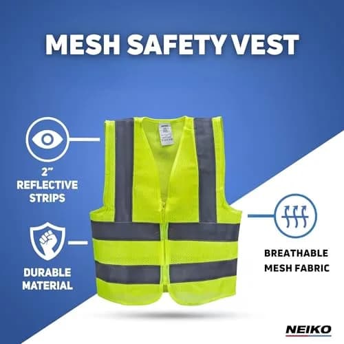 NEIKO High Visibility Safety Vest ANSI Class 2, No Pocket, Neon Yellow, XX-Large (2XL) | ANSI Class 2 Reflective Vest thumbnail 2