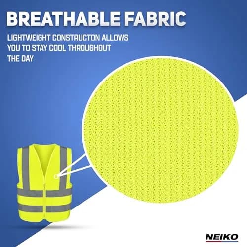 NEIKO High Visibility Safety Vest ANSI Class 2, 2 Pockets, Neon Yellow, XL | Breathable, ANSI Compliant thumbnail 4