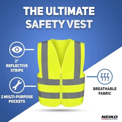 NEIKO High Visibility Safety Vest ANSI Class 2, 2 Pockets, Neon Yellow, XL | Breathable, ANSI Compliant thumbnail 2