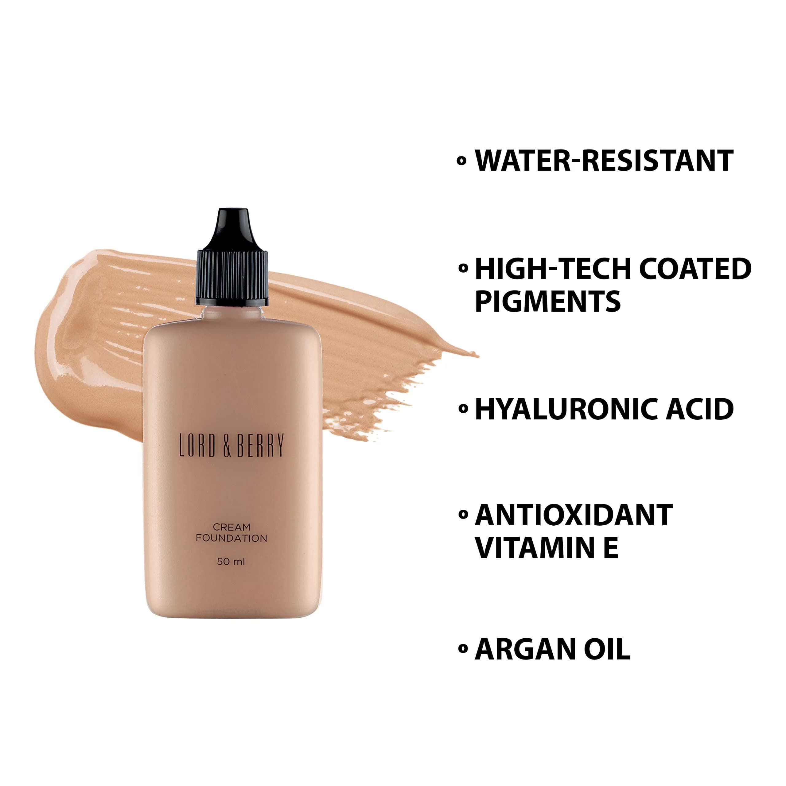 Lord & Berry Cream Foundation Fluid Almond 50ml (1.7 Fl Oz) | Full Coverage Lightweight Liquid Foundation - view 5