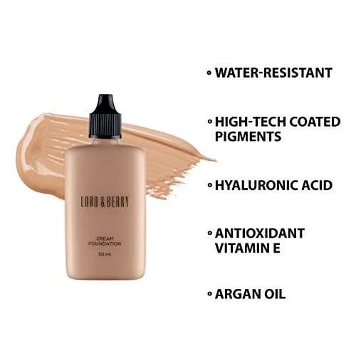 Lord & Berry Cream Foundation Fluid Almond 50ml (1.7 Fl Oz) | Full Coverage Lightweight Liquid Foundation thumbnail 5