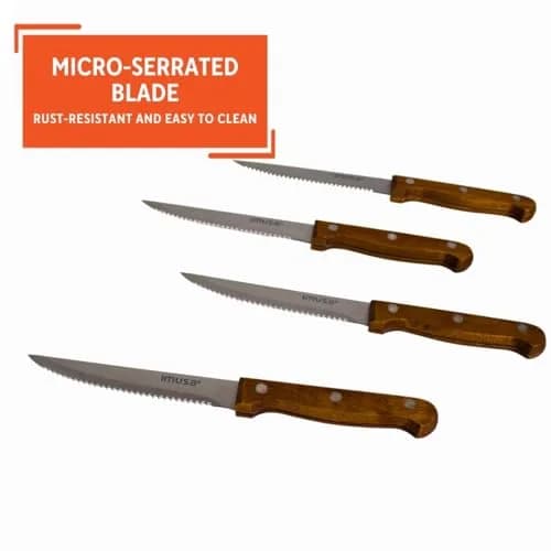 IMUSA 4 Piece Stainless Steel Steak Knife Set with Wood Handle | Serrated Edges for Precision Cutting thumbnail 5