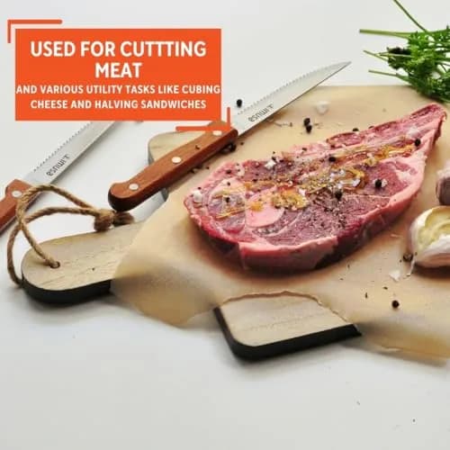 IMUSA 4 Piece Stainless Steel Steak Knife Set with Wood Handle | Serrated Edges for Precision Cutting thumbnail 6