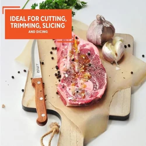 IMUSA 4 Piece Stainless Steel Steak Knife Set with Wood Handle | Serrated Edges for Precision Cutting thumbnail 7