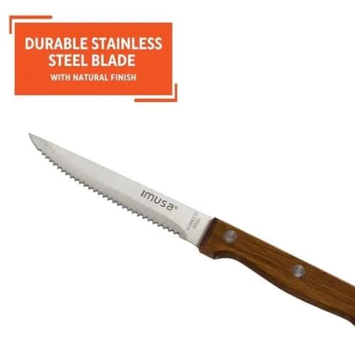 IMUSA 4 Piece Stainless Steel Steak Knife Set with Wood Handle | Serrated Edges for Precision Cutting thumbnail 3