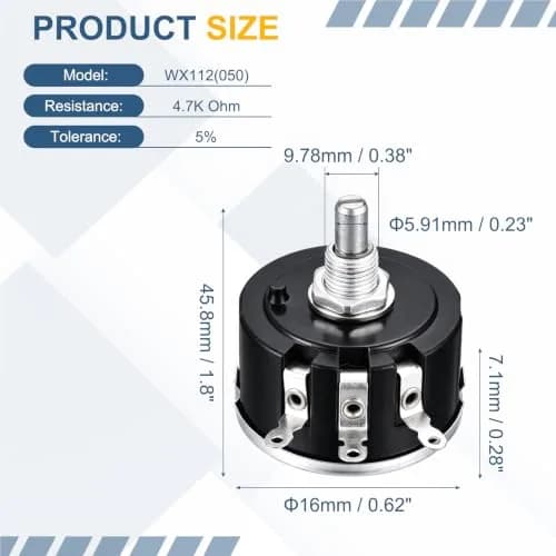 uxcell WX112(050) 5W 4.7K Ohm Single Turn Wire Wound Potentiometer 5.91mm (0.23") Shaft | Precision Control for Instruments thumbnail 2