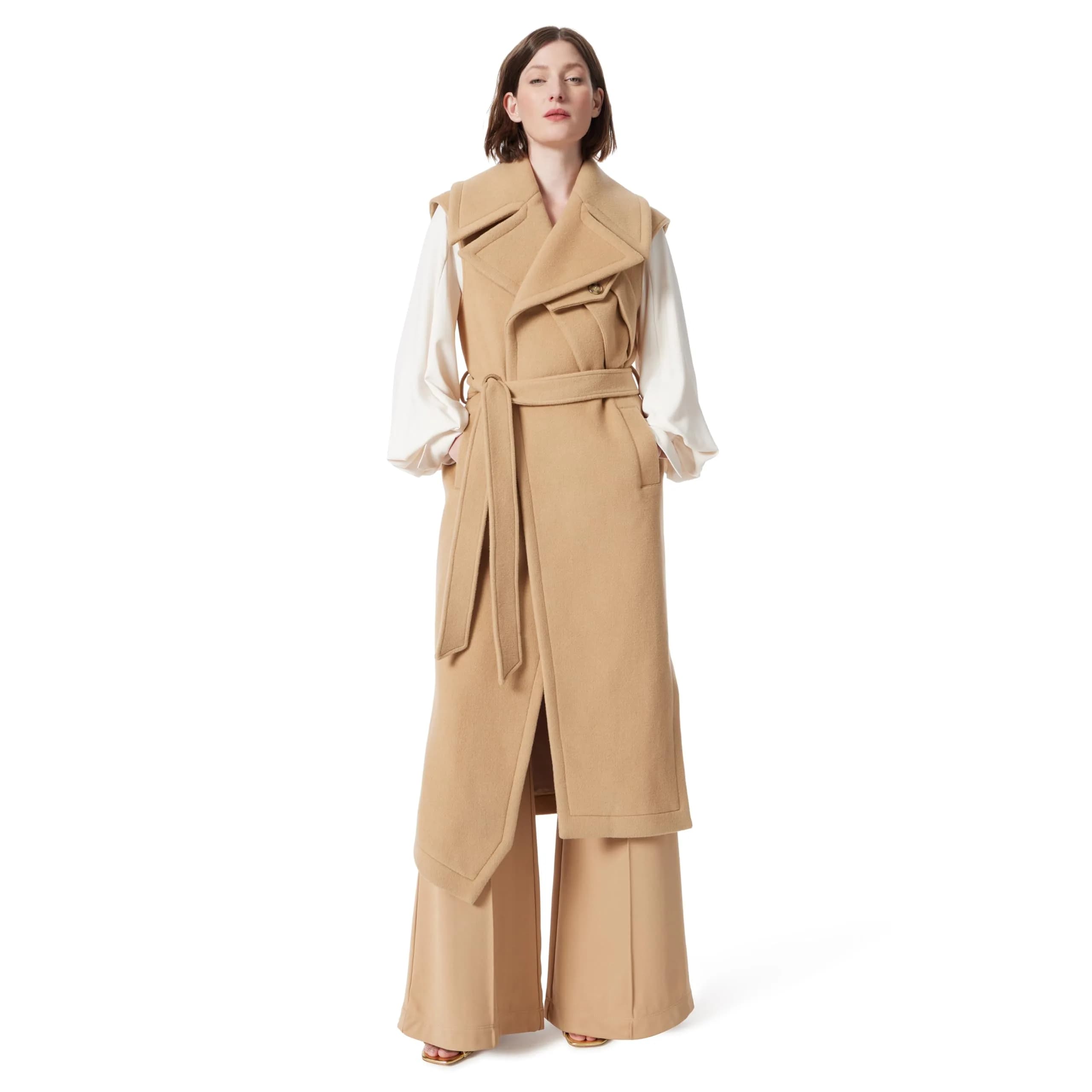 DEE OCLEPPO Womens Sydney Wrap Vest Belted Trench | Sleeveless, Camel, X-Small — Camel