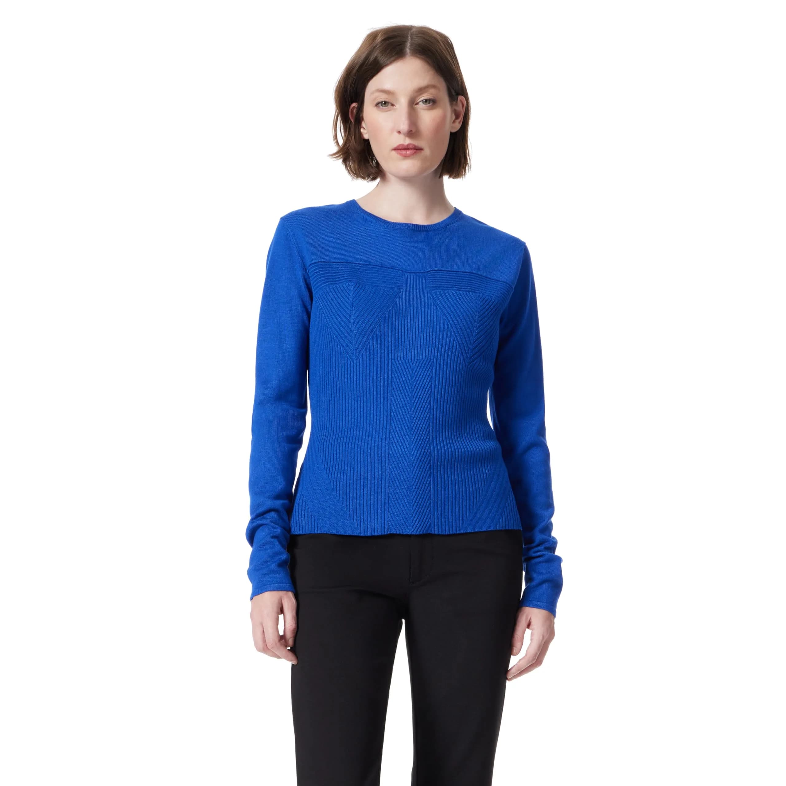 DEE OCLEPPO Fiona Rib Stitch Long Sleeve Pullover Sweater Sodalite Blue | Fitted Crew Neck Knit