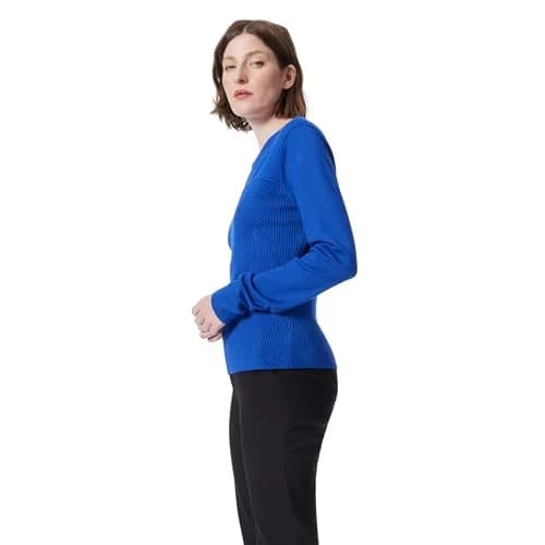DEE OCLEPPO Fiona Rib Stitch Long Sleeve Pullover Sweater Sodalite Blue | Fitted Crew Neck Knit thumbnail 2