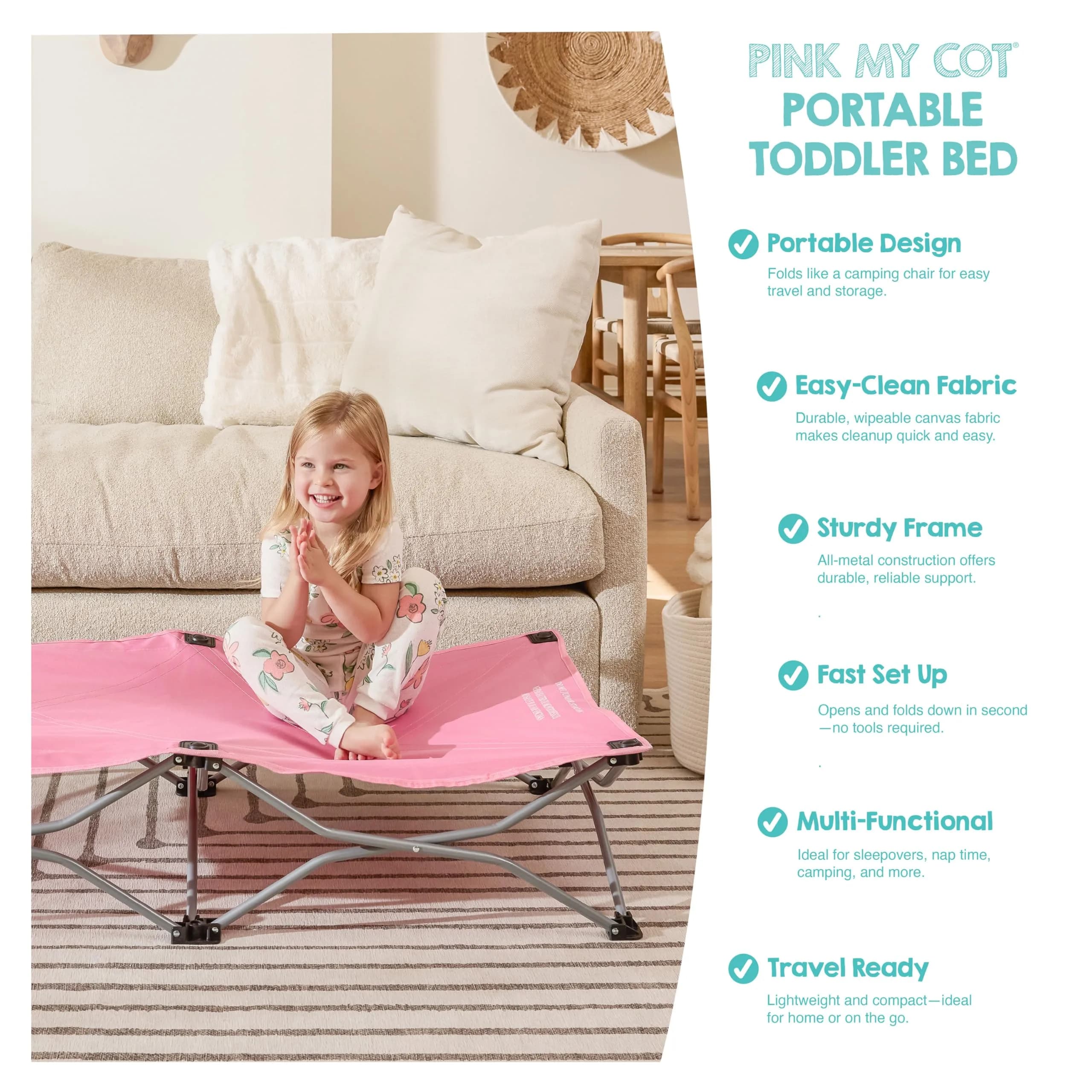 Regalo My Cot Portable Toddler Bed Pink 120cm (48in) x 61cm (26in) | Foldable Kids Travel Bed for Ages 2-5 - view 4