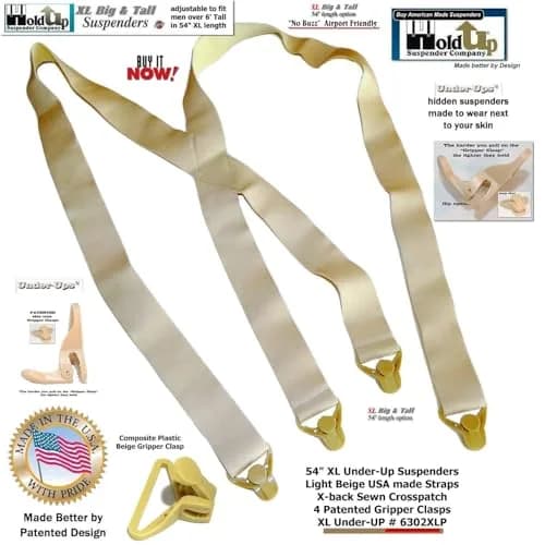 Hold-Up Tan XL 1.5-Inch X-Back Under-Ups Suspenders with Gripper Clasps | product 11e8ac40 thumbnail 4