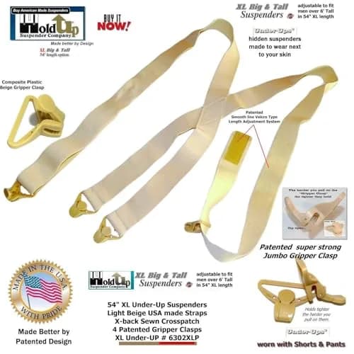 Hold-Up Tan XL 1.5-Inch X-Back Under-Ups Suspenders with Gripper Clasps | product 11e8ac40 thumbnail 5