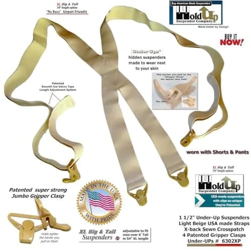 Hold-Up Tan XL 1.5-Inch X-Back Under-Ups Suspenders with Gripper Clasps | product 11e8ac40 thumbnail 6